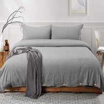 Grey Stonewashed Cotton Duvet Cover Softened Pre-Shrunk Cotton Bedding Q... - £53.16 GBP+