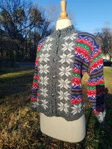 Vintage 80-90s Hasting &amp; Smith Holiday Christmas snowflake ugly cardigan size P - £14.12 GBP