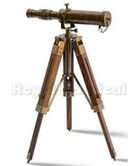 Brass Telescope Maritime with Adjustable Wooden Tripod Stand Antique Home Decora - $44.99