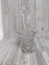 Duncan &amp; Miller Glass Basket Cornflower Etch Clear Feather Handle Brides Vintage - $19.97