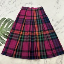 Albee Womens Vintage Pleated Midi Skirt Size M Pink Blue Plaid Wool Blend - £28.15 GBP