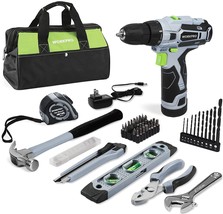 WORKPRO 61-Piece 12V Cordless Drill Driver and Home Tool Kit 14&#39;&#39;Bag Inc... - $104.49