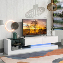 TV Stand with Two Media Storage Cabinets Modern High Gloss Entertainment... - $249.11