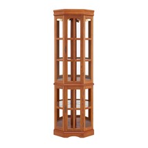 Oak Corner Curio Cabinet 5 Shelves &amp; Light | Display Case - $6,885.37 MXN