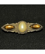 Gold Tone C Clamp Brooch With 3 Stones Vintage Vtg 1950s 50s Retro Art D... - $30.83 CAD