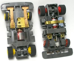 2 pc 1991 TYCO TCR Red& Yellow Wheel WIDE Slot less Car Chassis Left+ Right Lane - $19.99
