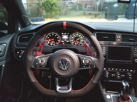 Black Suede Leather Car Steering Wheel Cover For Volkswagen Golf 7 Mk7 G... - £33.82 GBP