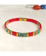 Red and tila tile miyuki bracelet for women,gift for her,stretch bracelet elasti - $20.95