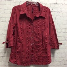 Gitano Vintage Womens Button Up Shirt Red Metallic Thread Buckle Plus 18/20W - £14.78 GBP