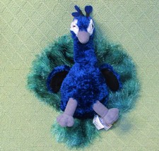 Aurora Perry Peacock Plush Blue Green Bird 12&quot; End To End Stuffed Animal Toy - £6.31 GBP