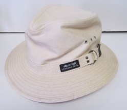 Original Panama Jack Hat Pinch Front Canvas Fabric Cream Tone Size M - £22.60 GBP