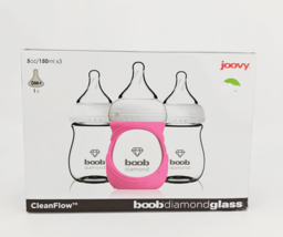 Joovy Clean Flow Boob Diamond Glass Baby Bottles 5 oz Pink Sleeve 3 Pack... - $540.87 MXN
