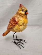 Ceramic Female Cardinal Bird w/Metal Legs Sculpture Decor Rich Feather D... - $19.75