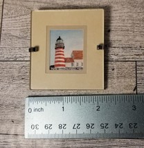 Maine West Quoddy Head Lighthouse Mini Print Lisa P Bertovich VTG TINY Art 2 3/8 - $27.54