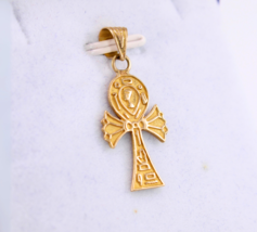 Egyptian Handmade Ankh Cross Key + Nefertiti 18K Yellow Gold Pendant 2 Gr - £250.25 GBP