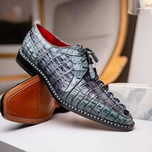 Caribe Genuine Hornbak Caiman Crocodile Dress Shoes Dark Gray image 9