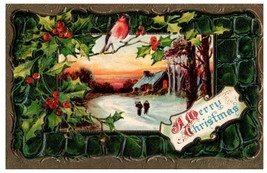 Postcard Merry Christmas 1910 Winter Cardinal Holly Branch Berries Boys Firewood - £5.53 GBP