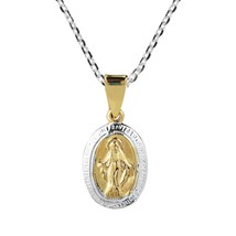 Virgin Mother Mary Miraculous Prayer Two Tone Sterling Silver Necklace - £15.50 GBP