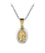 Virgin Mother Mary Miraculous Prayer Two Tone Sterling Silver Necklace - £15.77 GBP