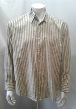 Tommy Bahama Green Striped Floral Cotton/Silk L/S Button Front Mens Shir... - $13.75