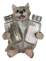 Full Moon Spice Lover Gray Wolf Pup Salt and Pepper Shakers Holder Figurine - £18.75 GBP