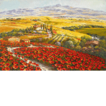 Sam Park Tuscany Red &amp; Gold Embellished Giclee Signed &amp; Numbered Flower Fields - £1,272.35 GBP