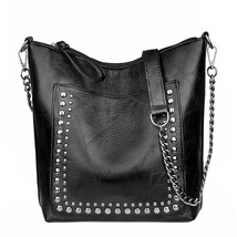 Retro Rivet Shoulder Bag Chain Crossbody Bags for Women Luxury Leather Messenger - £27.69 GBP