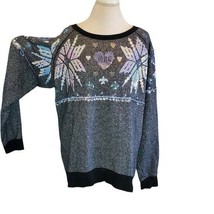 Victoria Secret PINK Sz M Sequins Snowflake Oversized Sweatshirt Fair Isle - $33.69