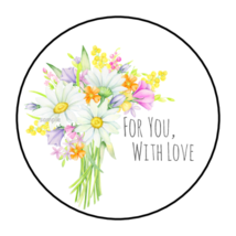 30 For You, With Love Stickers Envelope Seals Labels 1.5&quot; Round Floral Bouquet - £6.01 GBP