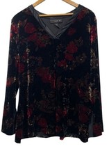 Venezia Top Womens 18/20 Velvet Tunic Black Red Gold Floral Whimsy Goth ... - $24.74