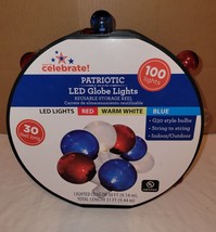 Way To Celebrate 100ct Red White Blue G30 String Lights LED Reel 31 Feet Patriot - £19.55 GBP