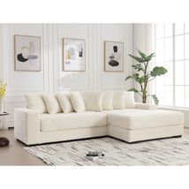 Oversized Corduroy L-Shaped Sofa w/ Chaise &amp; Pillows - Beige - $555.99