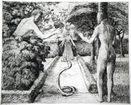 Engraving of Adam &amp; Eve Archangel Raphael and the Snake Very Fine Detail - £79.13 GBP