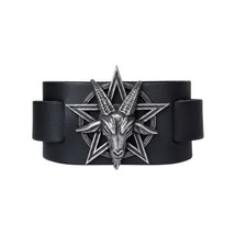 Alchemy A138 Baphomet Bracelet Gothic Wrist Black Leather Strap Buckle Goat Horn - £39.96 GBP