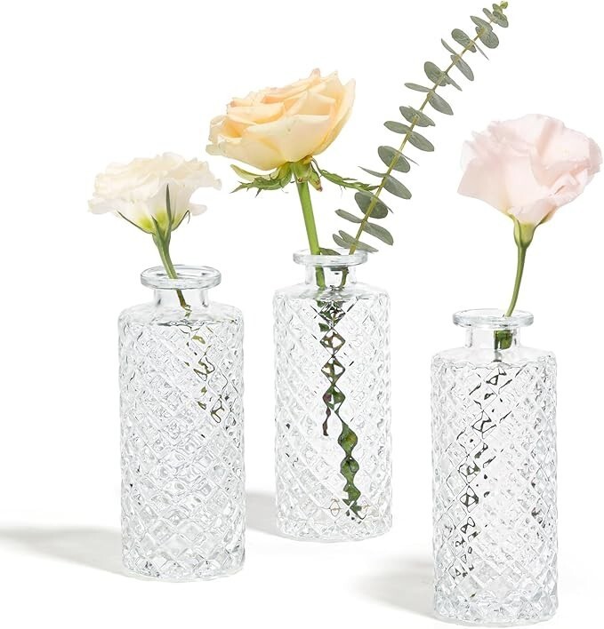 Set of 3 Glass Bud Vases Set of 3, Small Flower 2"L x 2"W x 5.2"H Item image 5
