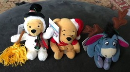 Disney Store Bean Bag Plush Santa &amp; Snowman Pooh + Reindeer Eeyore NWT S... - $19.99