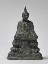 Antico Thai Stile Bronzo Seduta Meditazione Inverno Budda Statua - 12.5cm/12.7cm - £226.20 GBP