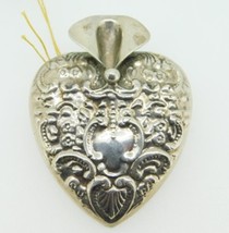 Sterling Heart Shaped Posey Posy Pin with Repoussed Flowers Scrollwork (... - £137.29 GBP