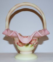 Fenton Art Glass Presidents Collection Burmese Hp Satin Glass Basket~Memory Bill - $147.01