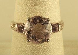 Vintage Sterling Sign 925 STS Petite Three Stone Amethyst Engagement Ring 7 1/2 - £35.61 GBP
