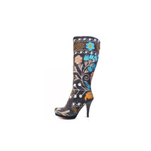 Vtg Demir Turkish Embroidered Boots Charcoal Gray Floral Velvet Platforms - £120.64 GBP