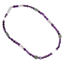 Natural Amethyst Crystal Aventurine Gemstone Smooth Beads Necklace 17&quot; UB-6892 - £7.79 GBP