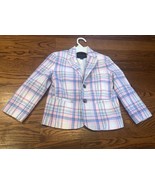 Janie and Jack Madras Plaid Linen Blazer Size 4 White Plaid Preppy - $36.46 CAD