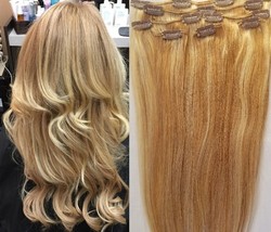 18",20",22",24" 100% Remy Human Highlighted Hair Extensions 7Pcs Clip in #27/613 - $39.60+