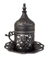 Coffee Cup Saucer Set Old Silver Color Porcelain insert Mug Ottoman Turkish - $318.56 MXN