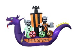 11 Foot Halloween Inflatable Dragon Pirate Ship Skeletons Bat Yard Decoration - £98.06 GBP