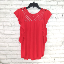 John Paul Richard Blouse Womens Medium M Red Sleeveless Flutter Lattice Top - £17.44 GBP