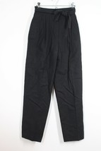 Vtg Betty Hanson 10 Black High Waist Pleated Belted Linen Cotton Trouser... - $28.49