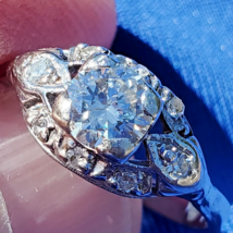 Earth mined Diamond Deco Engagement Ring Gatsby era Antique Platinum Sol... - $5,600.25