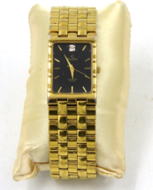 Vintage Elgin Unisex Quartz Gold &amp; Diamond With Black Dial Watch - $39.55